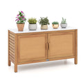 Gymax Outdoor Acacia Wood Storage Cabinet Outside Tool Cabinet With