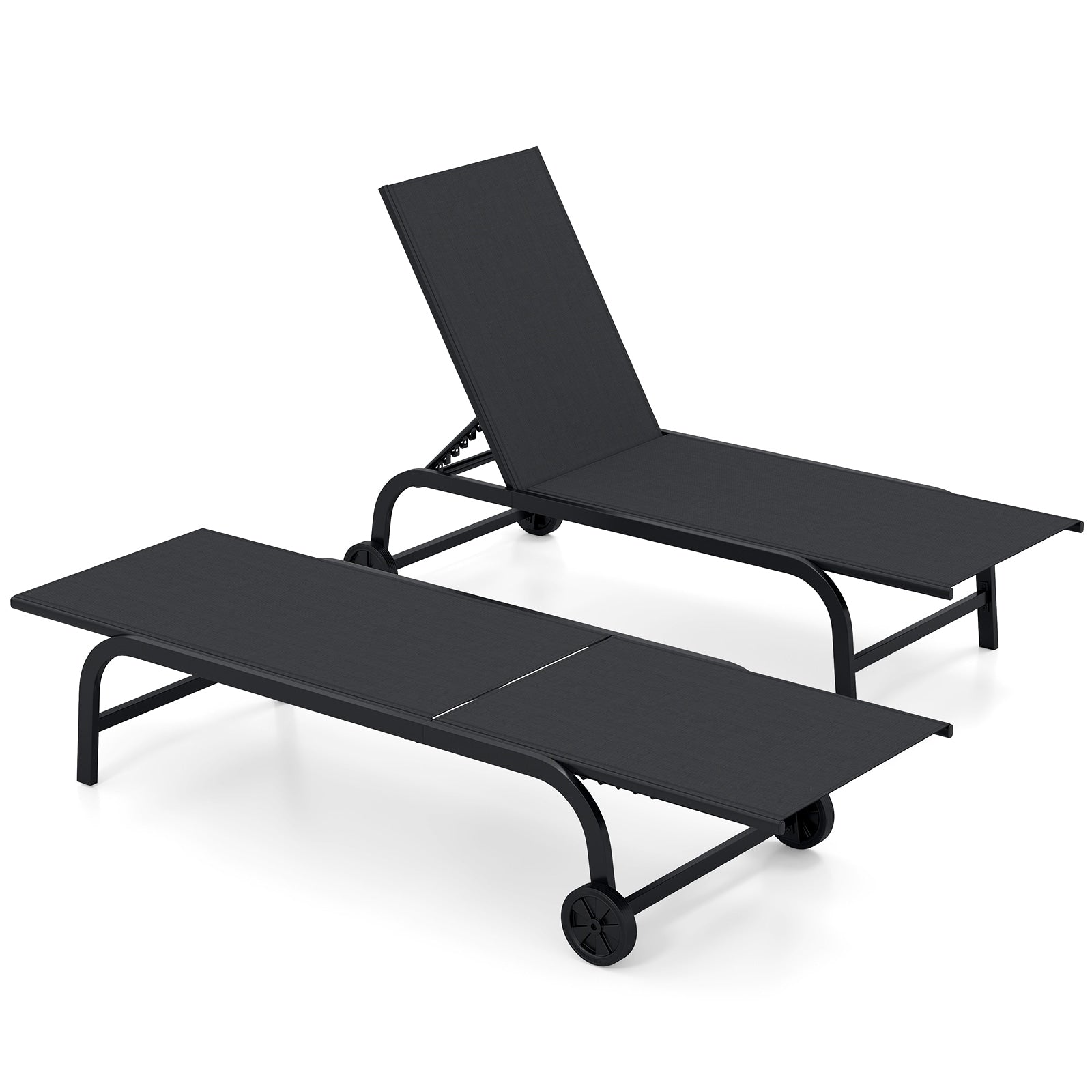 Gymax Outdoor Chaise Lounge Chair Set Of 2 W Wheels 6 Position