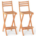 Gymax Outdoor Folding Bar Stools Set Of 2 W Backrest Footrest Wooden