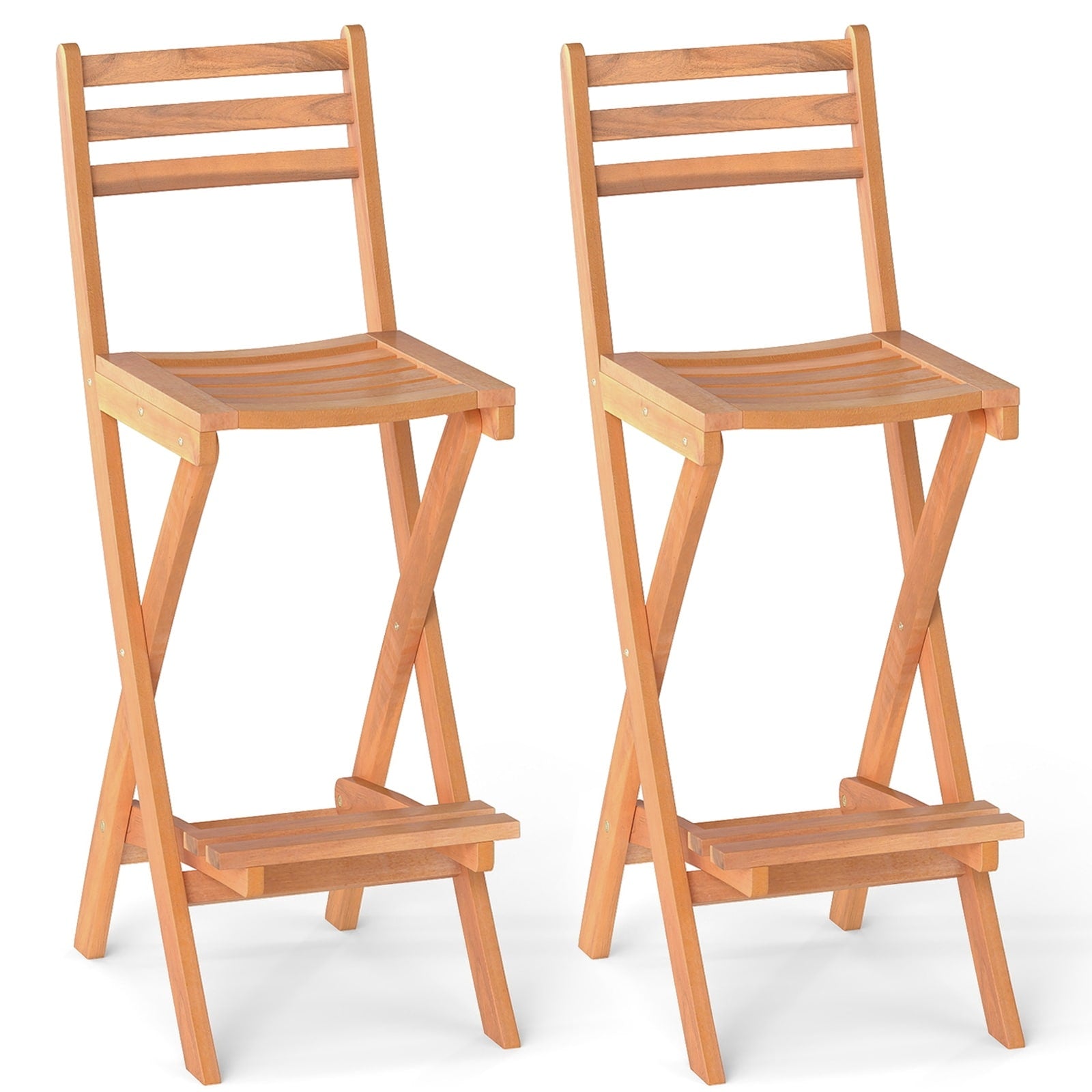 Gymax Outdoor Folding Bar Stools Set Of 2 W Backrest Footrest Wooden
