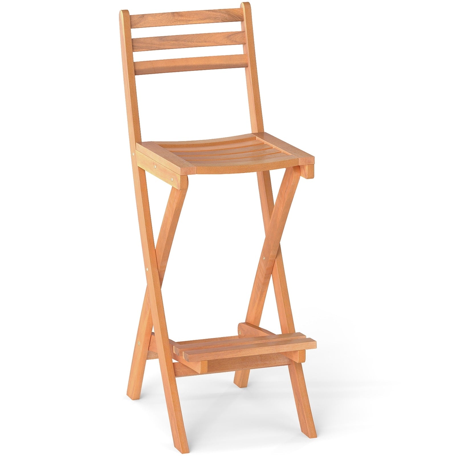 Gymax Outdoor Folding Bar Stools W Backrest Footrest Wooden Barstools