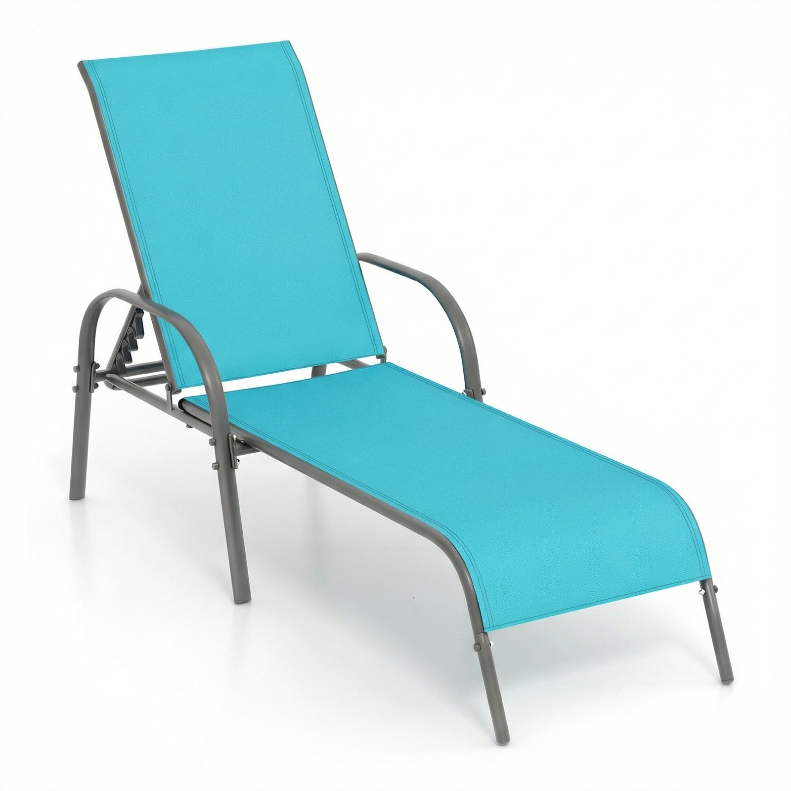 Gymax Outdoor Lounge Chair Chaise W Adjustable Reclining Armrest For