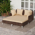 Gymax Outdoor Rattan Double Daybed Wicker Chaise Lounge For 2 W Seat