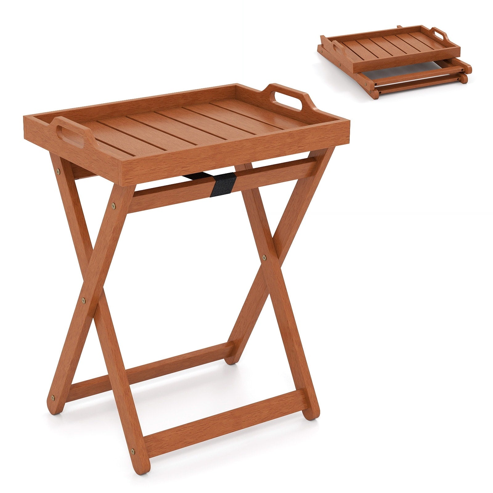 Gymax Outdoor Wood Tray Table W Removable Serving Tray Folding Frame
