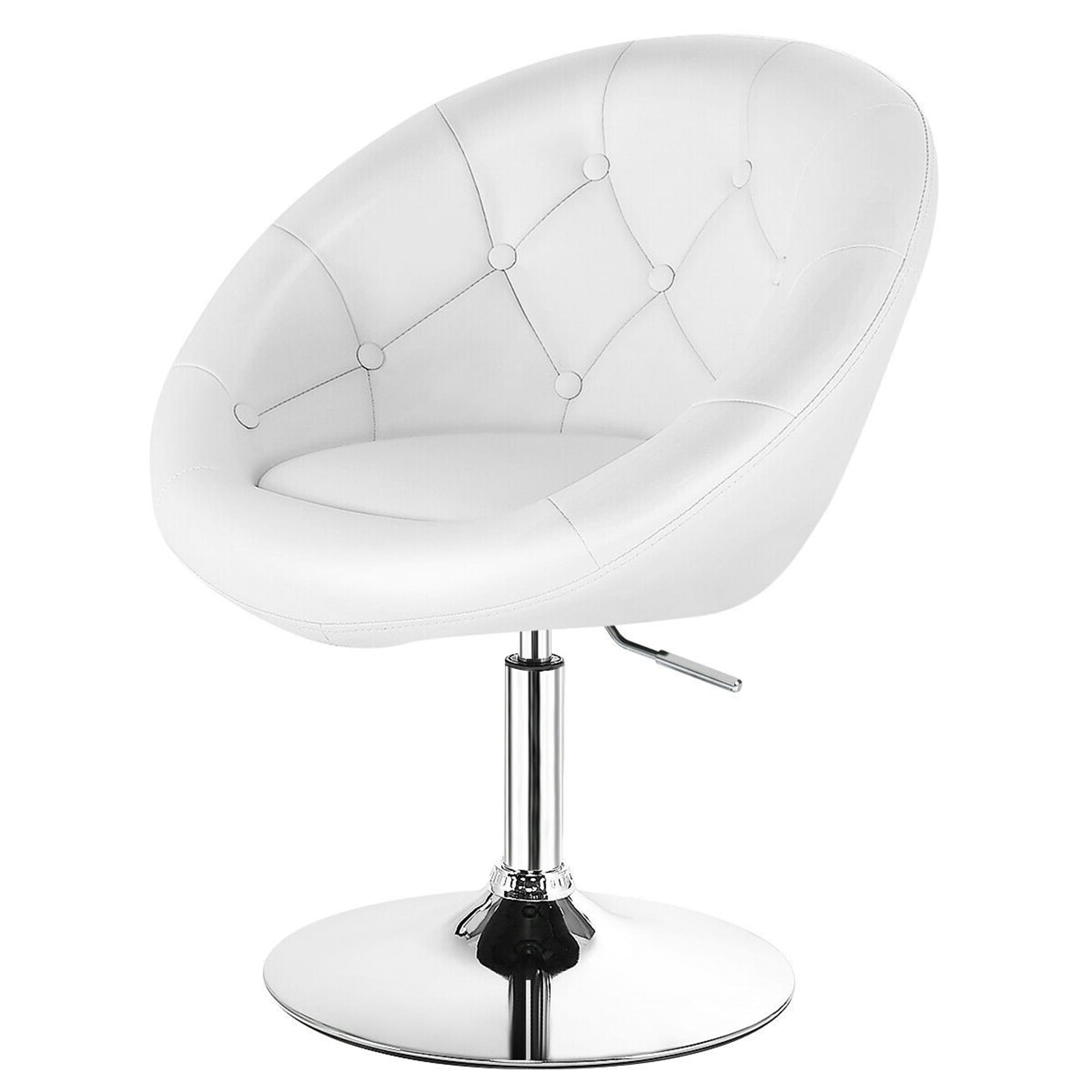 Gymax Pu Leather Adjustable Modern Chair Swivel Round Tufted Back