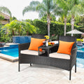 Gymax Patented Cushioned Rattan Wicker Patio Conversation Set Loveseat