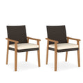 Gymax Patio Dining Chair 2 Pcs W Cushion Wood Armrests Metal Frame For