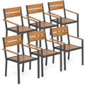 Gymax Patio Dining Chair Set Of 6 W Heavy Duty Metal Frame 6 Acacia