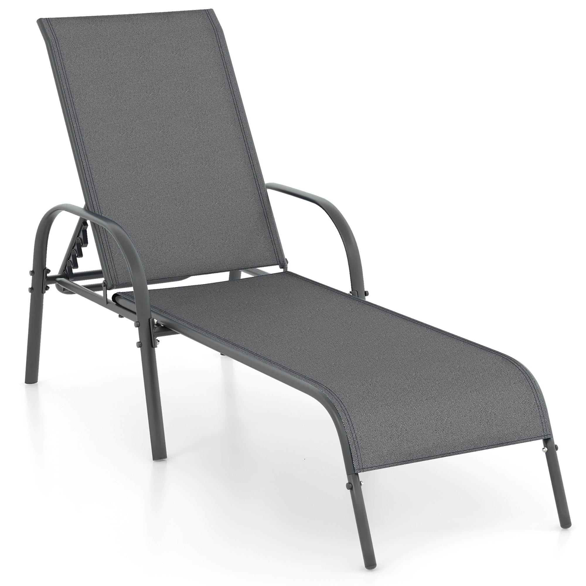 Gymax Patio Lounge Chair Chaise W Adjustable Reclining Armrest