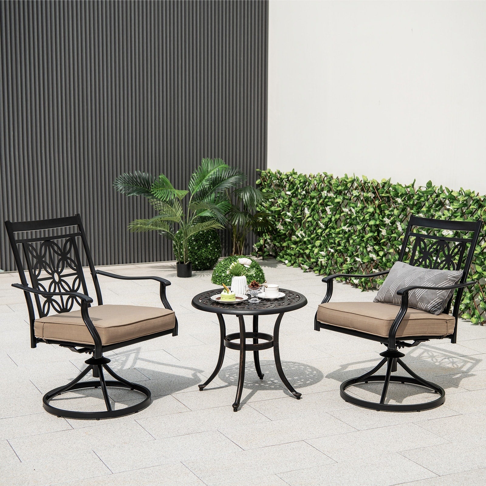 Gymax Patio Metal Swivel Chairs Set Of 2 Fabric Bistro Rocker Chairs