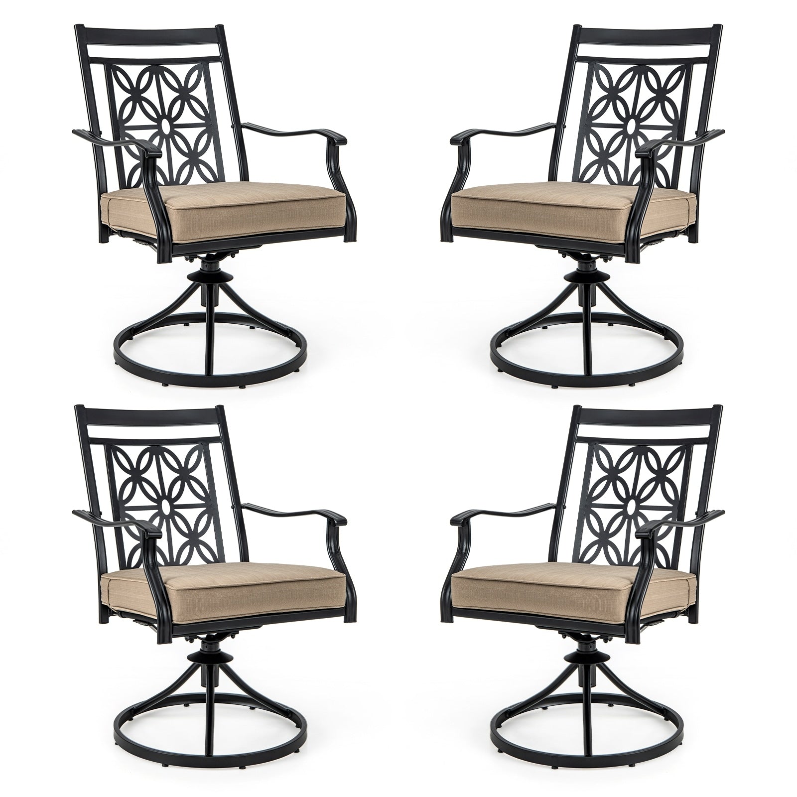 Gymax Patio Metal Swivel Chairs Set Of 4 Fabric Bistro Rocker Chairs