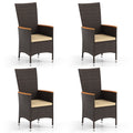 Gymax Patio Rattan Chairs 4 Pcs W High Backrest Acacia Wood Armrests