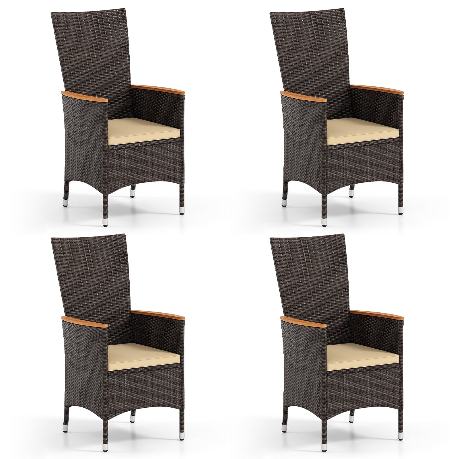 Gymax Patio Rattan Chairs 4 Pcs W High Backrest Acacia Wood Armrests