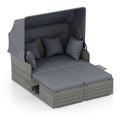 Gymax Patio Rattan Daybed Lounge Retractable Top Canopy Side Tables
