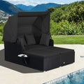 Gymax Patio Rattan Daybed Lounge Retractable Top Canopy Side Tables