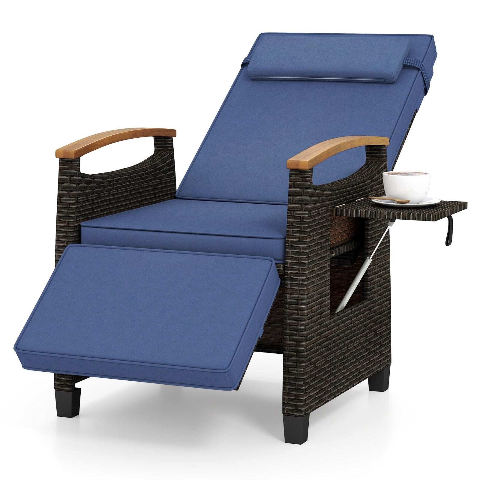 Gymax Patio Rattan Lounge Chair Pe Wicker Recliner Chair W Adjustable