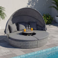Gymax Patio Round Daybed W Retractable Canopy Cushions Throw Pillows
