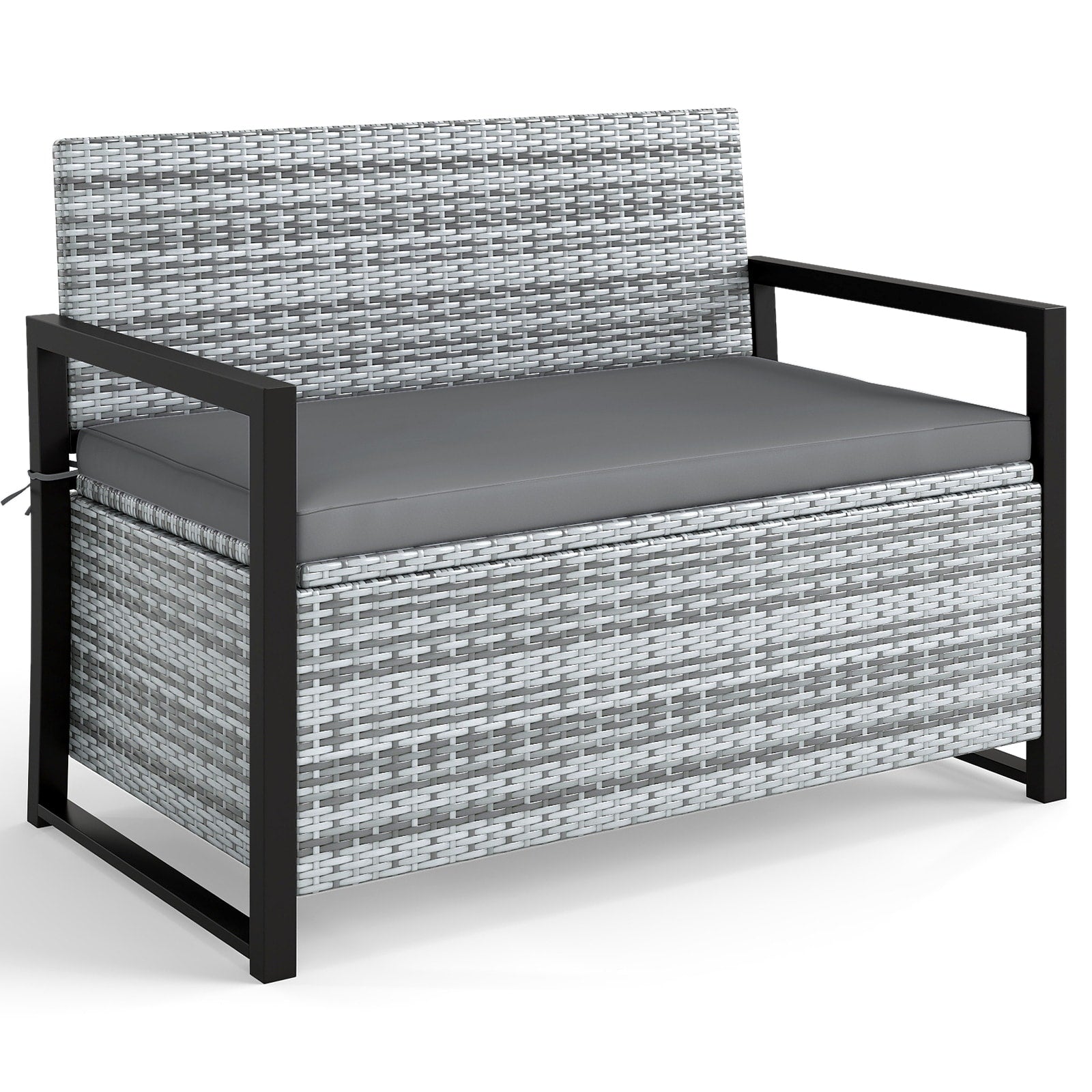 Gymax Patio Storage Bench Wicker Loveseat W Built In Storage Long