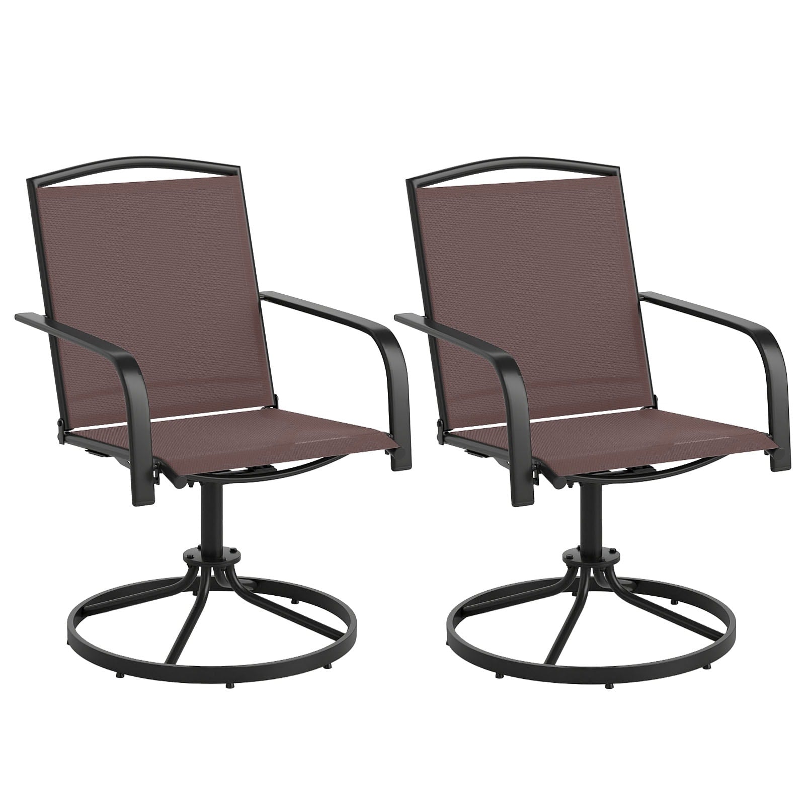 Gymax Patio Swivel Chairs Set Of 2 W High Back Round Metal Base For