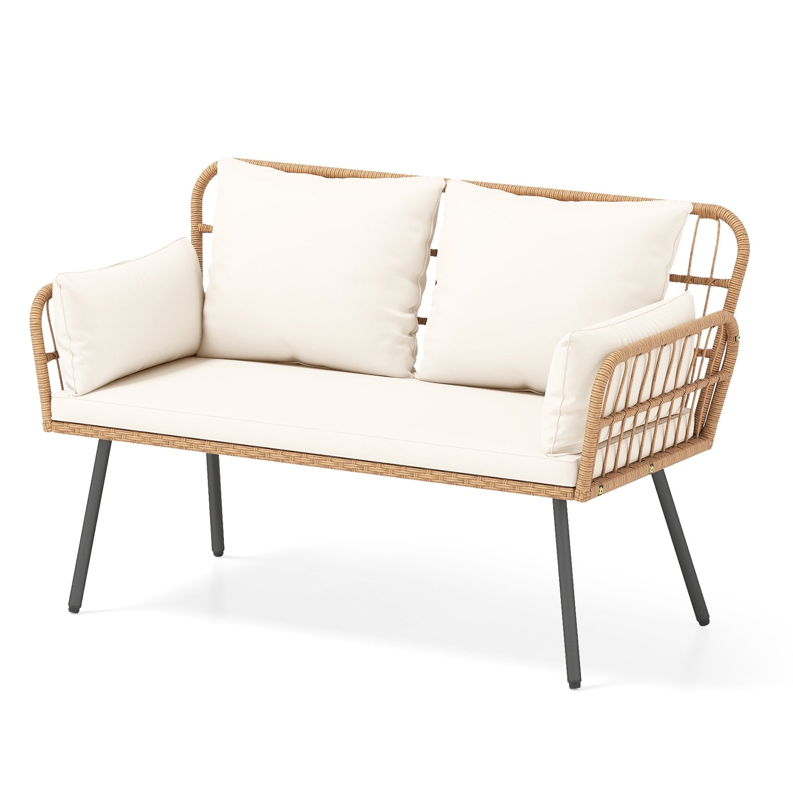 Gymax Patio Wicker Loveseat Furniture W Seat Back Cushions Heavy Duty