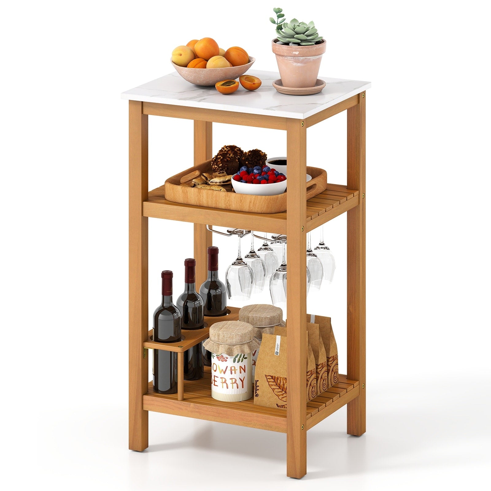 Gymax Patio Wood Storage Cabinet Acacia Wood Outdoor Kitchen Organizer