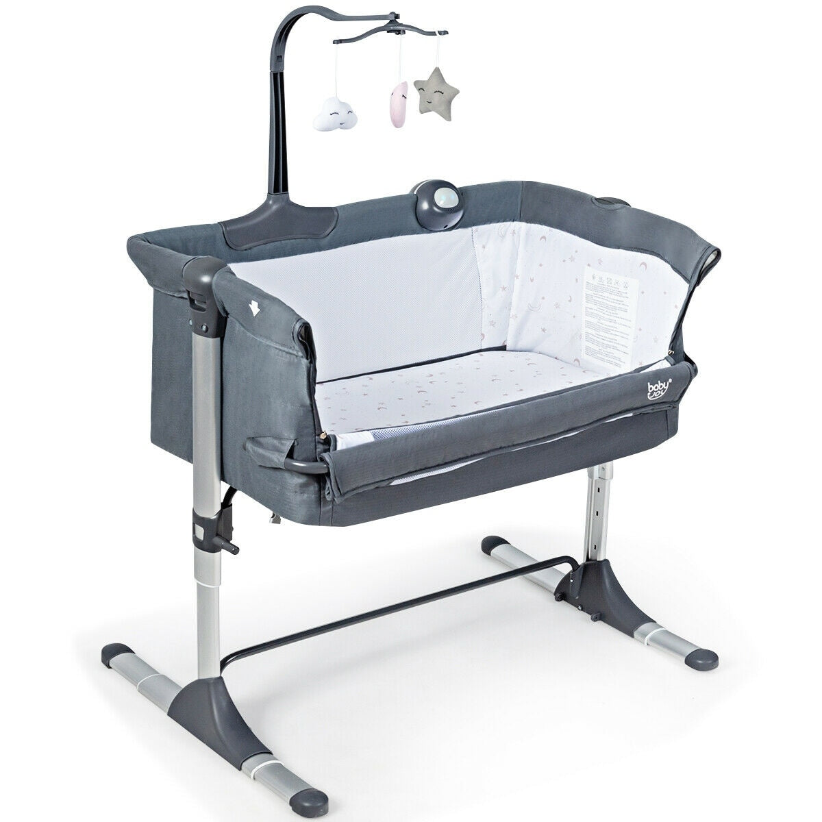 Gymax Portable Baby Bed Side Crib Height Adjustable W Music Box See Details