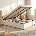 Gymax Queen Size Lift Up Storage Bed W Tufted Wingback Headboard