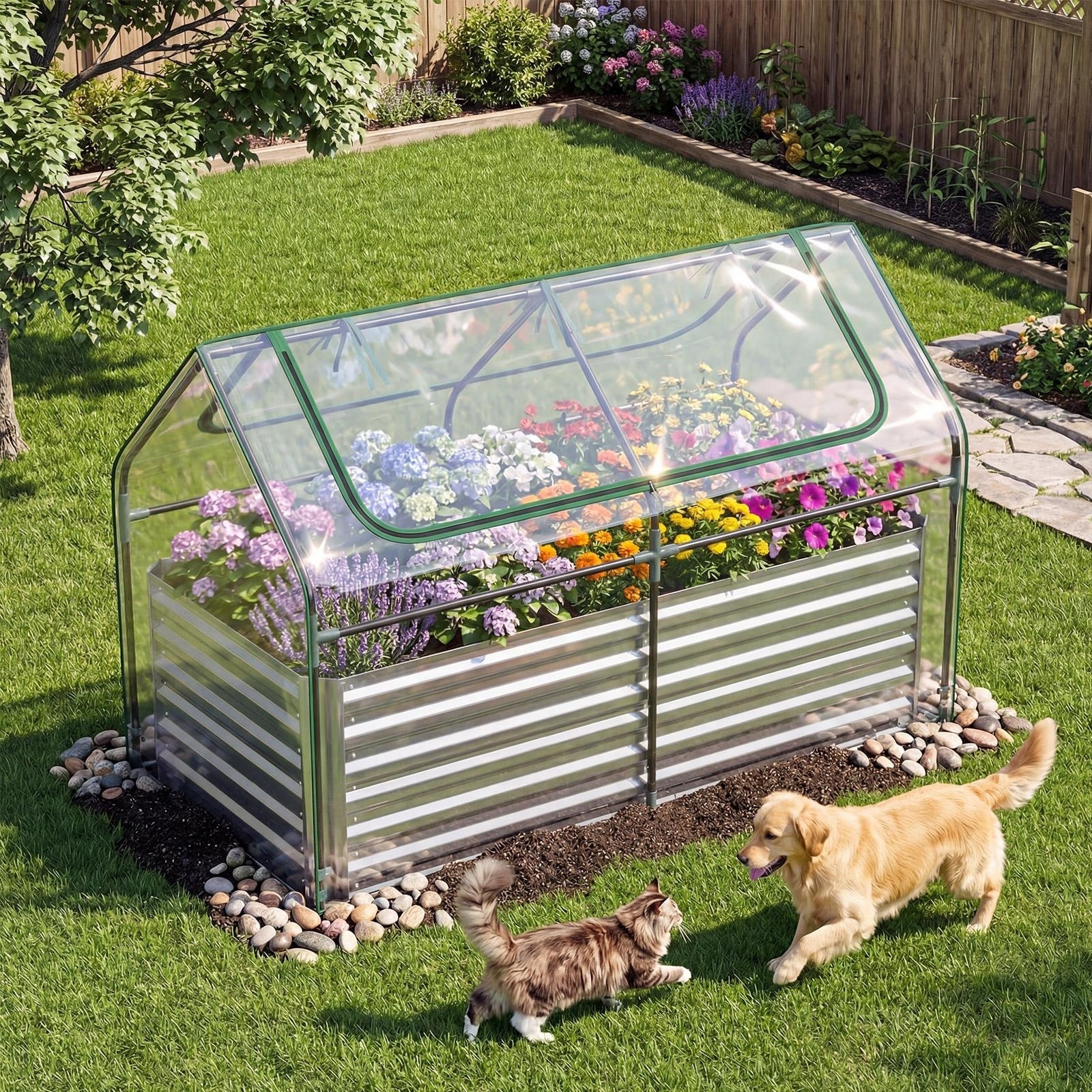 Gymax Raised Garden Bed W Cover 68 X 33 X 21 Planter Box W
