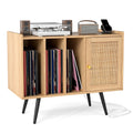 Gymax Record Player Stand W Charging Station Rattan Cabinet