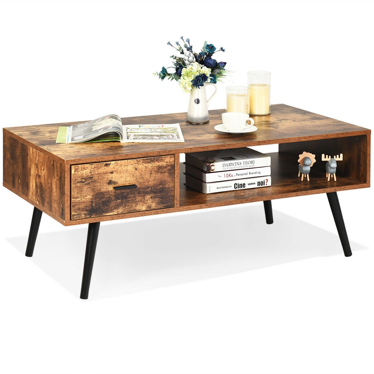 Gymax Retro Coffee Table Mid Century Modern Living Room Furniture See Details