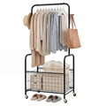Gymax Rolling Clothes Rack W Hanging Rod Side Hooks Storage Basket