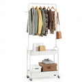 Gymax Rolling Clothes Rack W Hanging Rod Side Hooks Storage Baskets