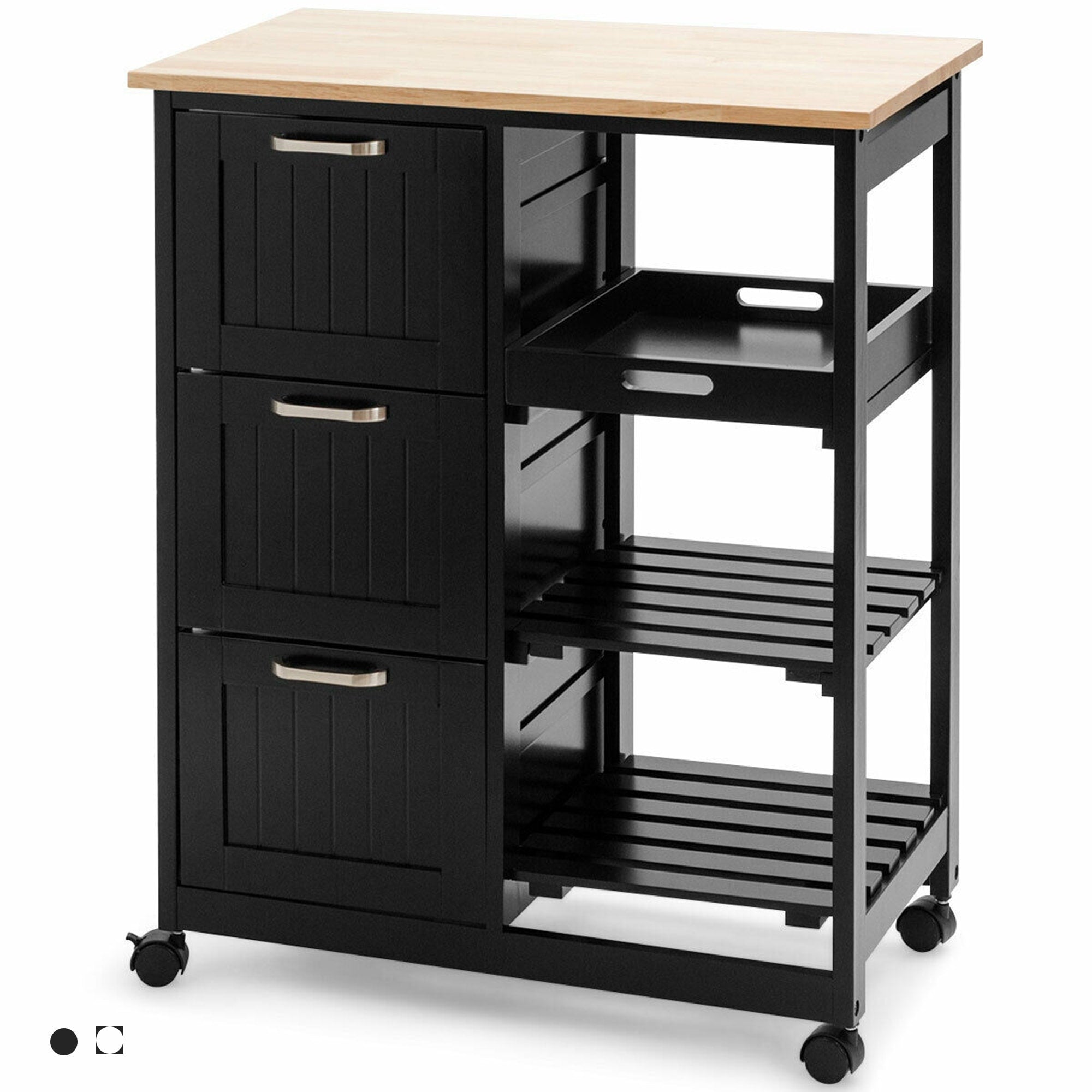 Gymax Rolling Kitchen Island Utility Storage Cart W 3 Storage Drawers