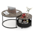Gymax Round Coffee Table Set Of 2 Circle Cocktail Table W Fabric
