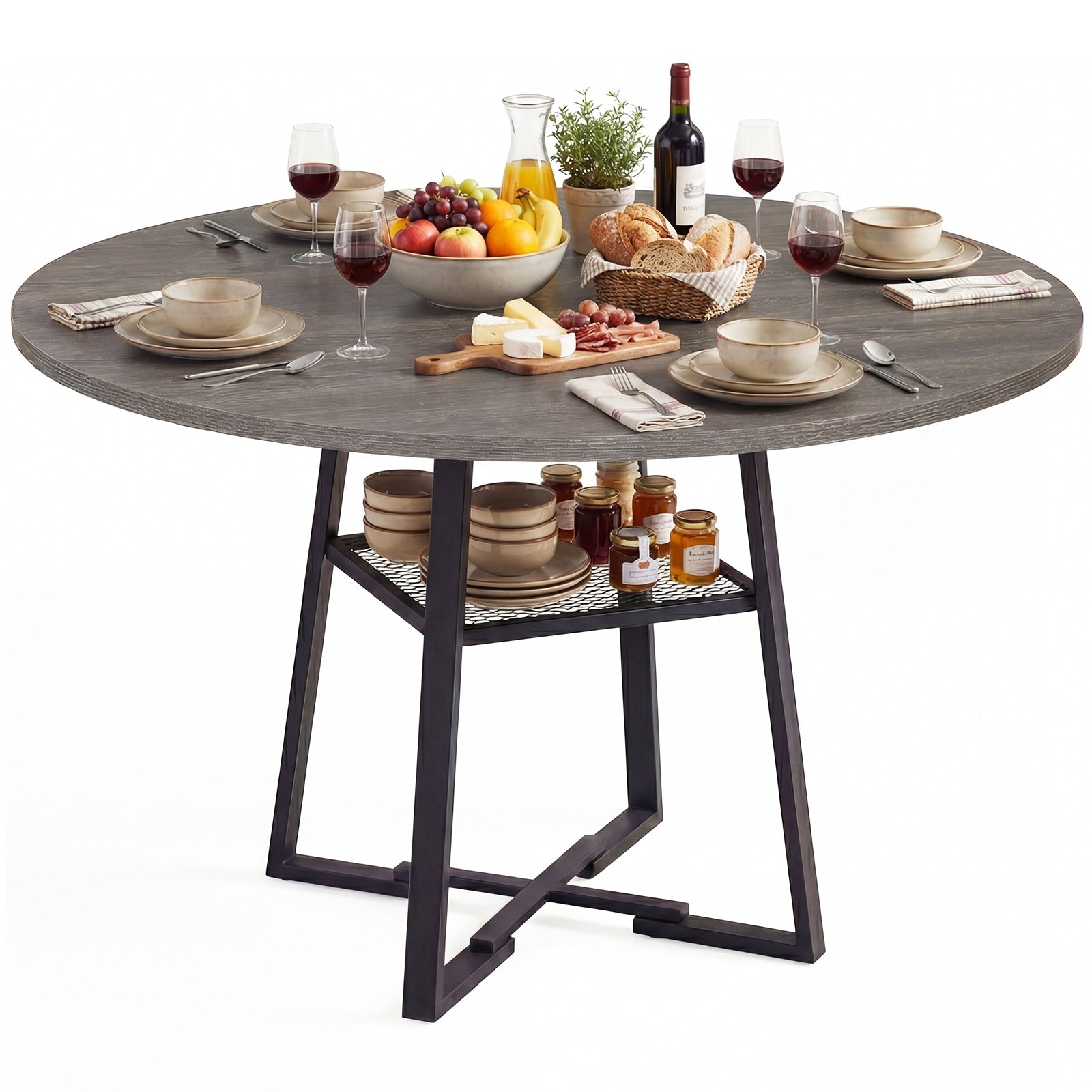 Gymax Round Dining Table For 4 6 47.5 Dining Room Table W Storage