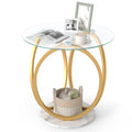Gymax Round End Table Faux Marble Side Table W Tempered Glass Tabletop