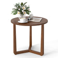 Gymax Round Side Table W Sturdy Rubber Wood Legs Triangular
