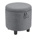 Gymax Round Storage Ottoman Linen Fabric Upholstered Footrest Stool W