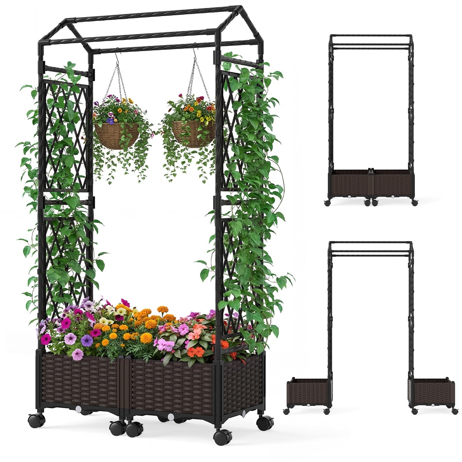 Gymax Self Watering Planter Boxes W Lattice Trellis Roof 5.5 Ft