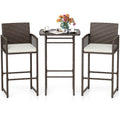 Gymax Set Of 3 Patio Bar Set Wicker Table Armchairs W 2 Cushions