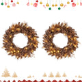 Gymax Set Of 2 24 Pre Lit Christmas Wreath Front Door Artificial