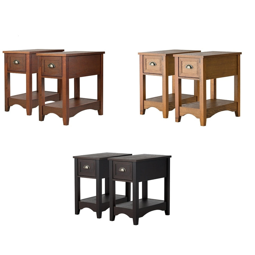 Gymax Set Of 2 Contemporary Side End Table Compact Table W Drawer Nightstand Espresso Tawny Walnut