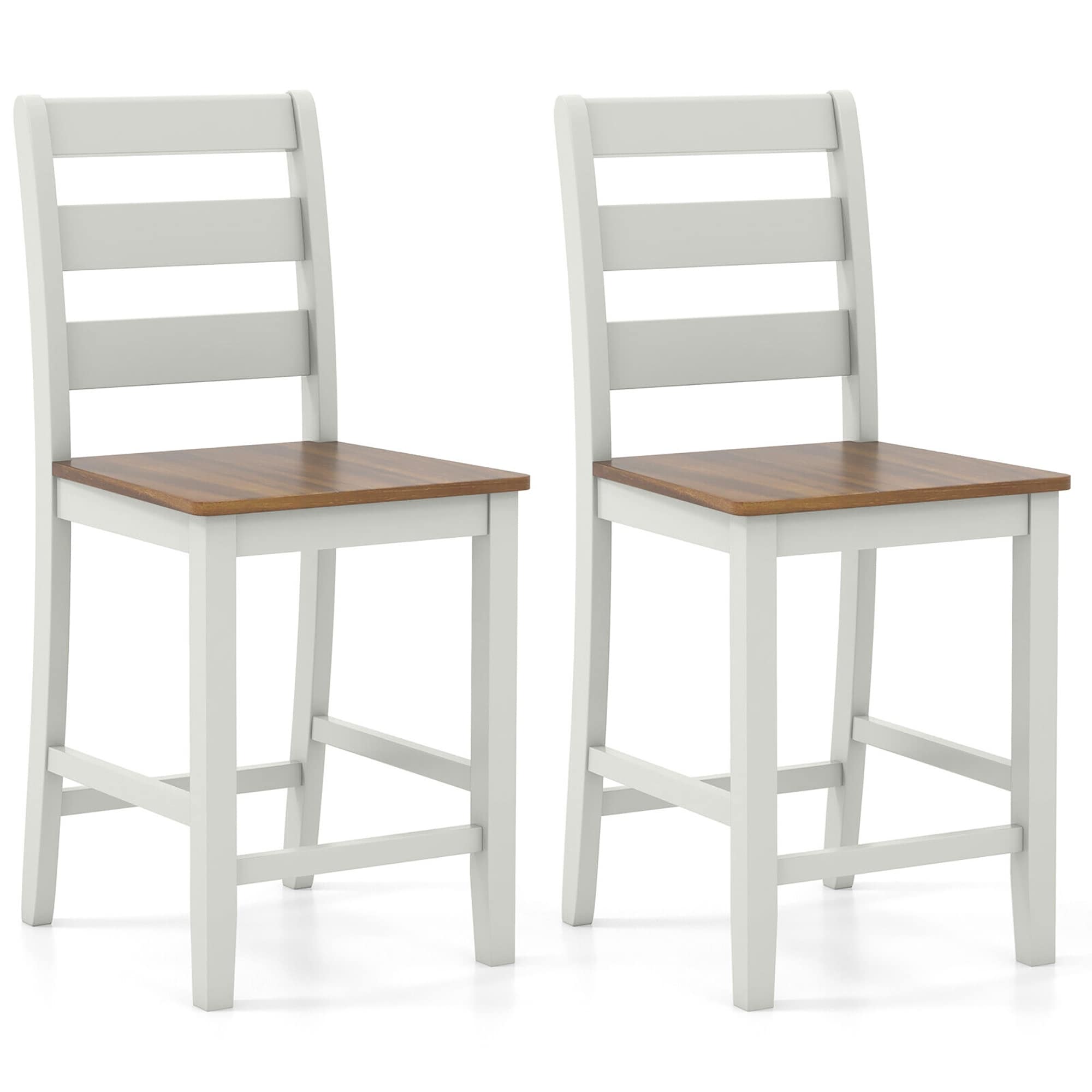 Gymax Set Of 2 Counter Height Chairs W Inclined Backrest Rubber Wood