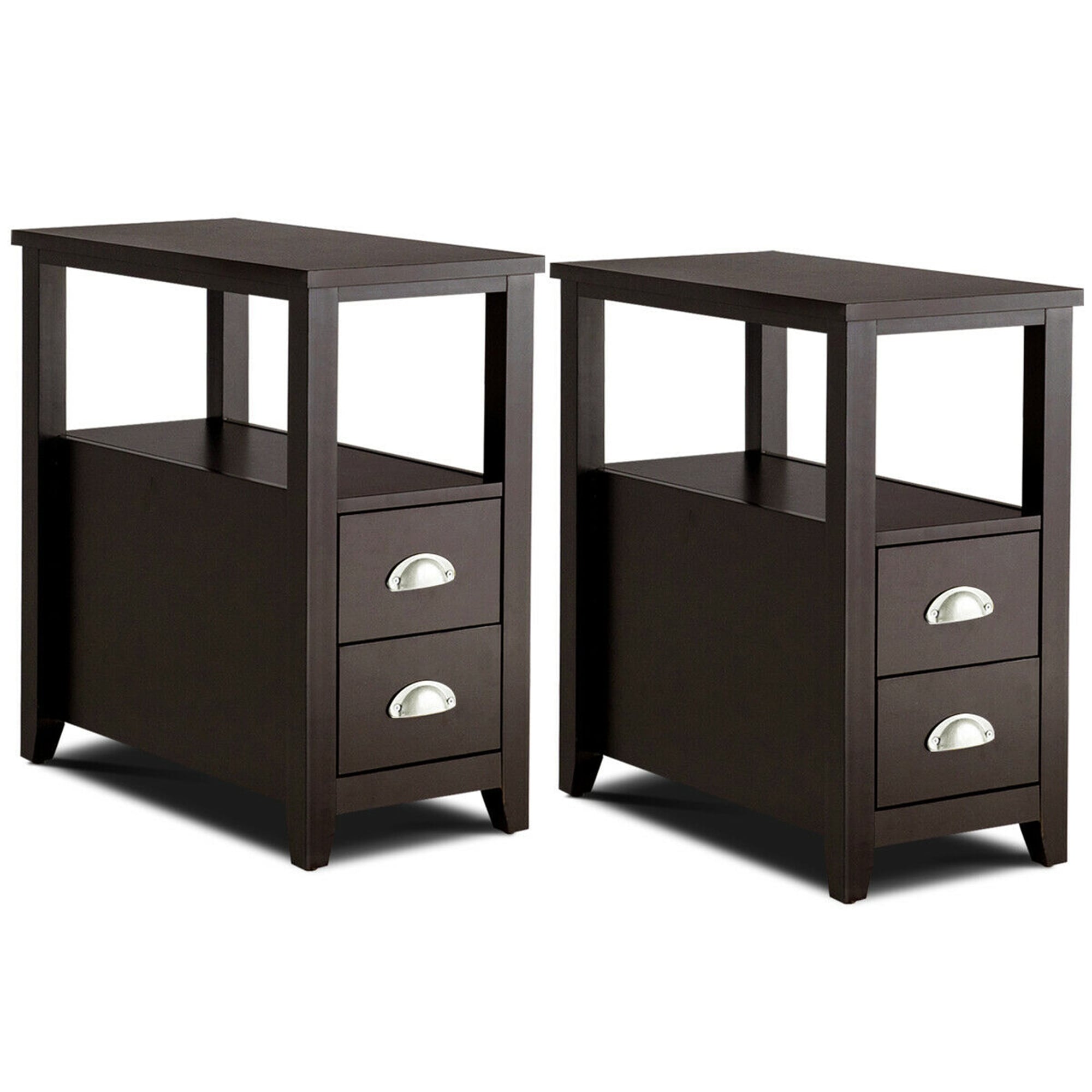 Gymax Set Of 2 End Bedside Table Rectangular Nightstand W 2 Drawers