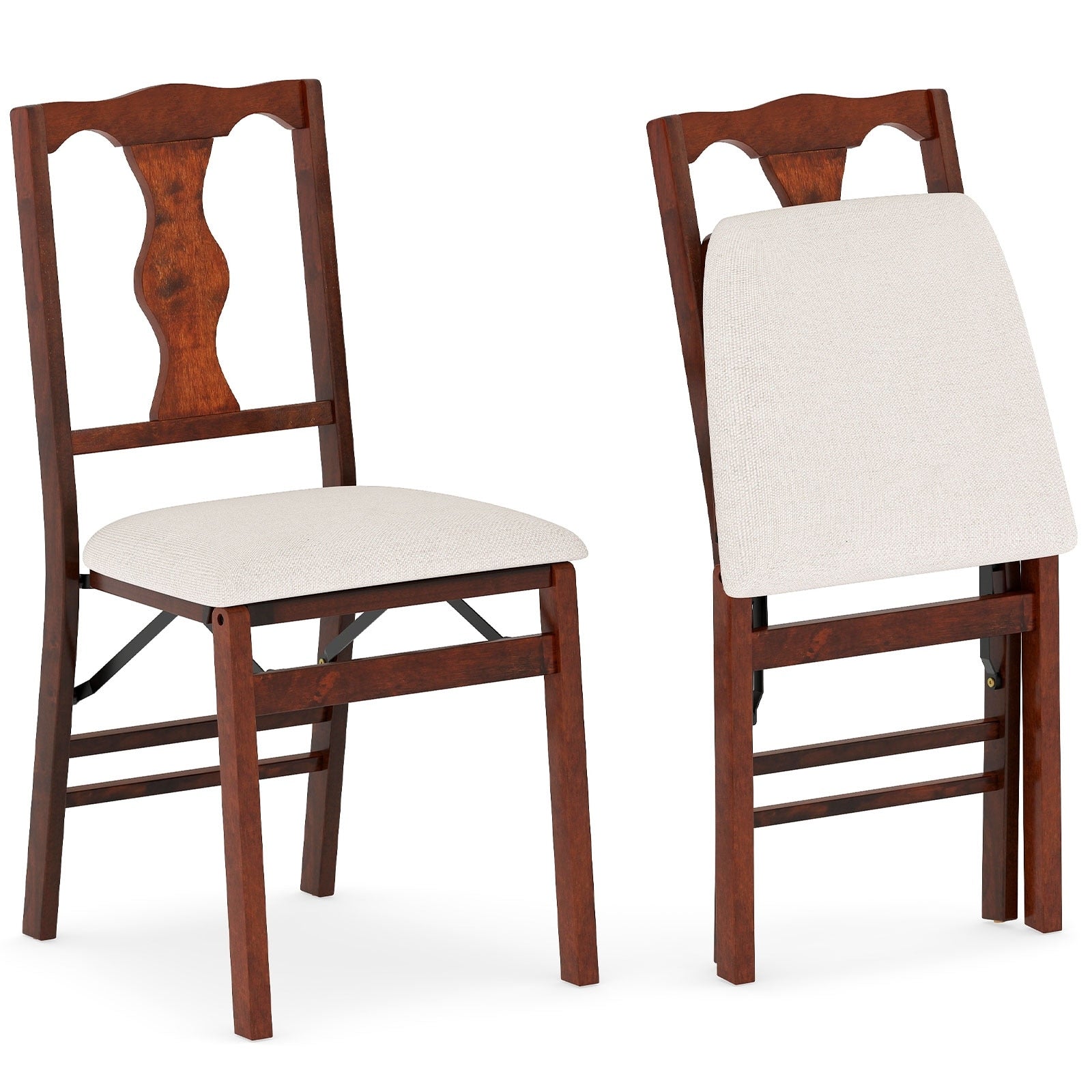 Gymax Set Of 2 Folding Dining Chairs W Rubber Wood Frame Soft Padded