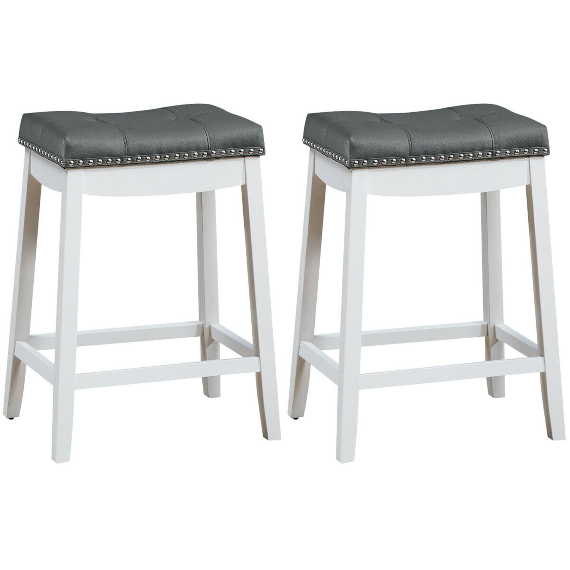 Gymax Set Of 2 Nailhead Saddle Bar Stools 24 Counter Stools White See Details