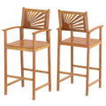 Gymax Set Of 2 Acacia Wood Barstools 29.5 Bar Chair W Sector Backrest Slatted Seat