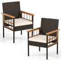 Gymax Set Of 2 Patio Dining Chairs W Removable Padded Cushion Acacia