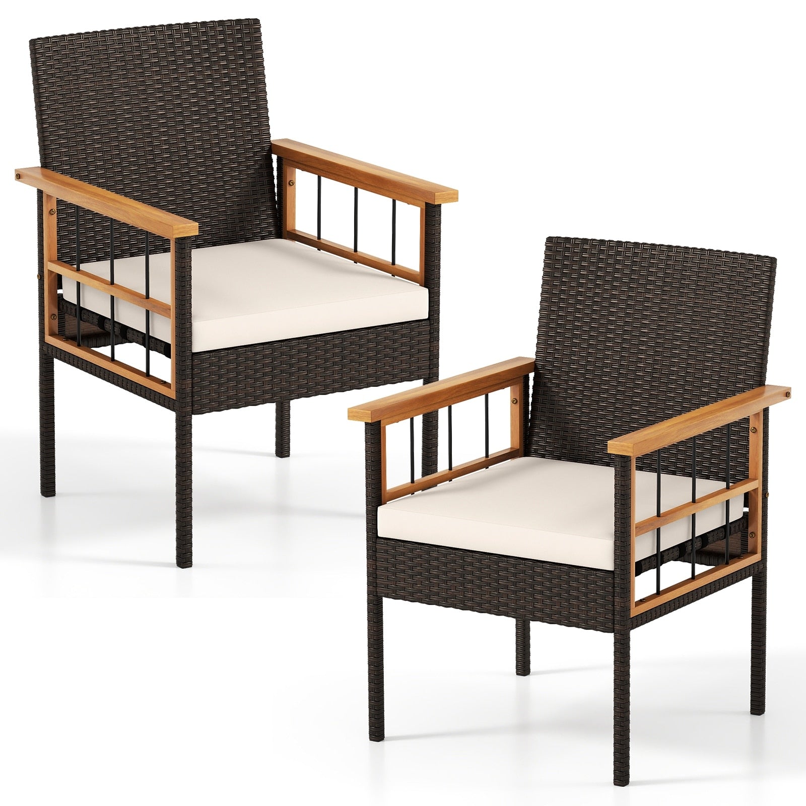 Gymax Set Of 2 Patio Dining Chairs W Removable Padded Cushion Acacia