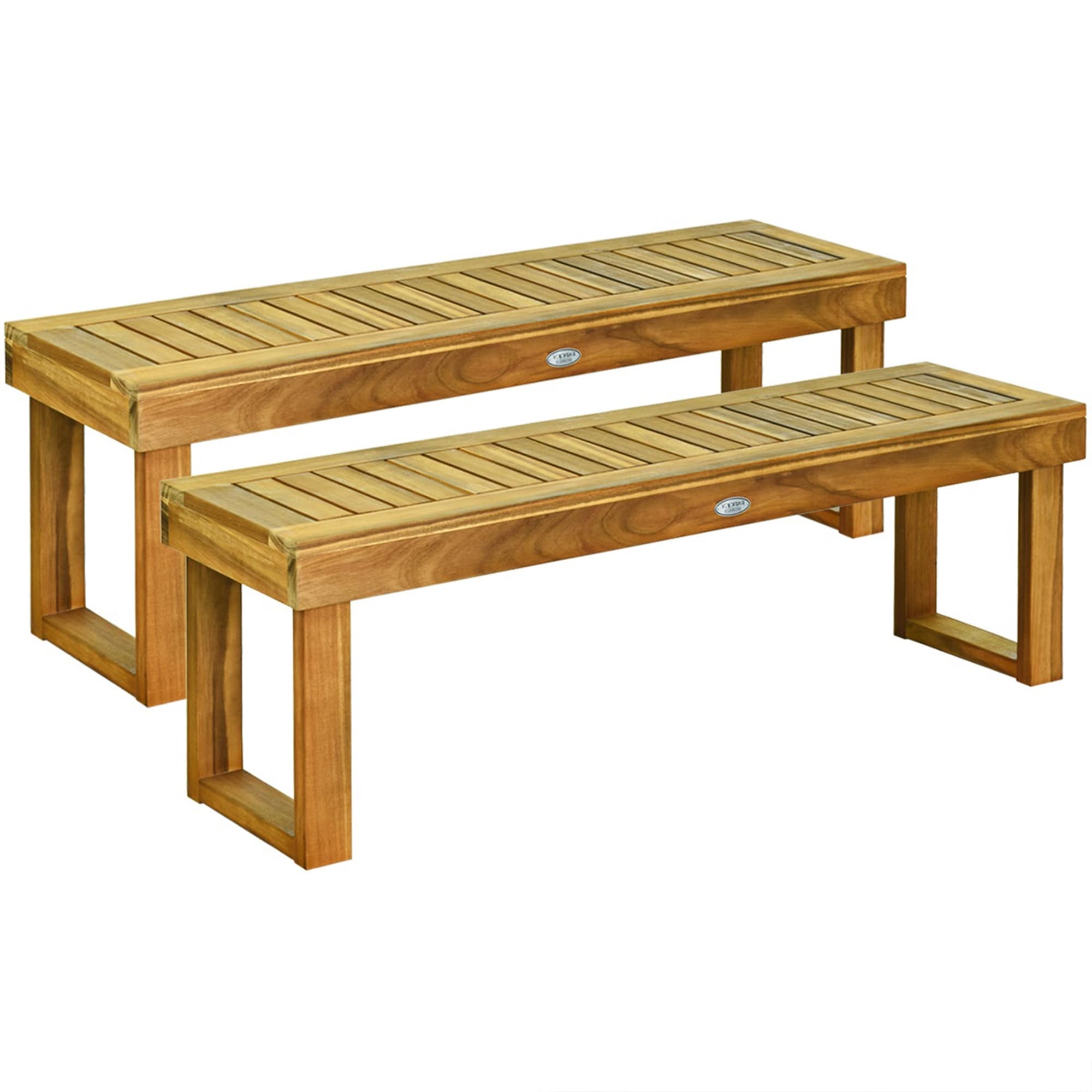 Gymax Set Of 2 Patio Garden Dining Bench Acacia Wood Bench